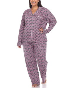 �z���C�g�}�[�N ���f�B�[�X �A���_�[�E�F�A �i�C�g�E�F�A �v���X�T�C�Y �v�����g White Mark Plus Size 2 Piece Long Sleeve Heart Print Pajama Set Gray Hearts �O���[