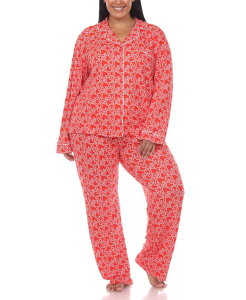 �z���C�g�}�[�N ���f�B�[�X �A���_�[�E�F�A �i�C�g�E�F�A �v���X�T�C�Y �v�����g White Mark Plus Size 2 Piece Long Sleeve Heart Print Pajama Set Red Hearts ���b�h