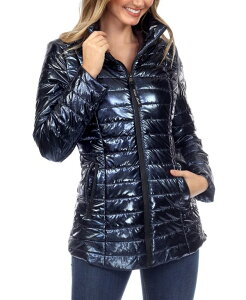 �z���C�g�}�[�N ���f�B�[�X �A�E�^�[ �W���P�b�g�E�u���]�� �g�[�� �R�[�g White Mark Women's Metallic Puffer Coat Blue �u���[