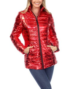 �z���C�g�}�[�N ���f�B�[�X �A�E�^�[ �W���P�b�g�E�u���]�� �g�[�� �R�[�g White Mark Women's Metallic Puffer Coat Red ���b�h