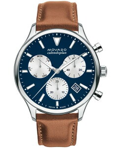 ���o�h �����Y �A�N�Z�T���[ �r���v ���U�[ Movado Men's Calendoplan Cognac Brown Genuine Leather Strap Watch 43mm Silver �V���o�[