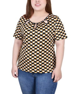 �j���[���[�N�R���N�V���� ���f�B�[�X �g�b�v�X �V���c �v���X�T�C�Y NY Collection Plus Size Short Sleeve with Ring Details Top Golden-Tone Black Cube �u���b�N
