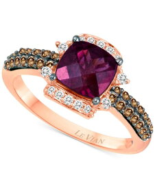 ル ヴァン レディース リング アクセサリー Raspberry Rhodolite (1-5/8 ct. t.w.) & Diamond (3/8 ct. t.w.) Cushion Halo Ring in 14k Rose Gold Rhodolite