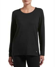 ヒュー レディース Tシャツ トップス Plus Size Solid Long Sleeve Lounge T-Shirt Black