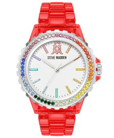 スティーブ マデン レディース 腕時計 アクセサリー Women's Analog Transparent Red Plastic with Rainbow Crystal Bracelet Watch, 40mm Red