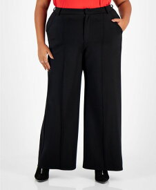 バースリー レディース カジュアルパンツ ボトムス Plus Size High-Rise Wide-Leg Pont&eacute;-Knit Pants, Created for Macy's Deep Black