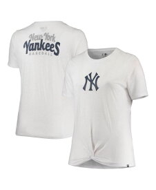 ニューエラ レディース Tシャツ トップス Women's White New York Yankees Plus Size 2-Hit Front Knot T-shirt White