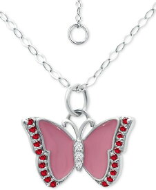 ジャーニ ベルニーニ レディース ネックレス・チョーカー・ペンダントトップ アクセサリー Cubic Zirconia & Pink Enamel Butterfly Pendant Necklace in Sterling Silver, 16" + 2" extender, Created for Macy's Pink