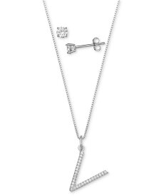 ジャーニ ベルニーニ レディース ネックレス・チョーカー・ペンダントトップ アクセサリー 2-Pc. Set Cubic Zirconia Initial Pendant Necklace & Solitaire Stud Earrings in Sterling Silver, Created for Macy's V