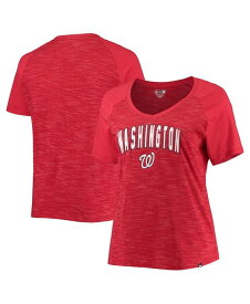 ニューエラ レディース Tシャツ トップス Women's Red Washington Nationals Plus Size Raglan V-Neck T-shirt Red