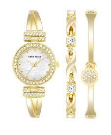 アンクライン レディース 腕時計 アクセサリー Women's Gold-Tone Alloy Bangle with Crystals Fashion Watch 24mm and Bracelet Set Gold-Tone