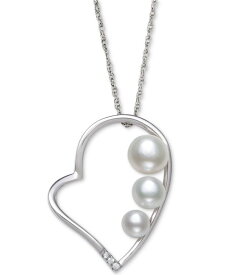 ベル ドゥ メール レディース ネックレス・チョーカー・ペンダントトップ アクセサリー Cultured Freshwater Button Pearl (4 - 6mm) & Cubic Zirconia Heart 18" Pendant Necklace in Sterling Silver Sterling Silver