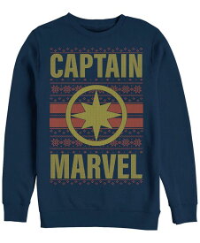 【送料無料】 フィフスサン メンズ パーカー・スウェット アウター Marvel Men's Captain Marvel Chest Logo Ugly Sweater, Crewneck Fleece Navy