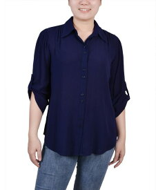 【送料無料】 ニューヨークコレクション レディース シャツ トップス Petite 3/4 Sleeve Crepon Blouse Navy