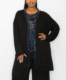 【送料無料】 コイン1804 レディース ニット・セーター カーディガン アウター Plus Size Sequin Contrast Cardigan Sweater Black Black