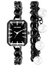 【送料無料】 スティーブ マデン レディース 腕時計 アクセサリー Women's Black Alloy Chain with Black Insert Bracelet Set Watch, 22mm Black, Imitation Pearl