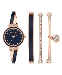 ANC fB[X ANZT[ rv Anne Klein Women's Rose Gold-Tone Alloy Bangle with Navy Enamel and Crystal Accents Fashion Watch 33.5mm Set 4 Pieces Rose Gold-Tone Navy lCr[