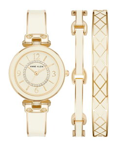 ANC fB[X ANZT[ rv Anne Klein Women's Gold-Tone Alloy Bangle with White Enamel and Crystal Accents Fashion Watch 33mm Set 3 Pieces Gold-Tone White zCg