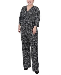 j[[NRNV fB[X gbvX WvX[c vXTCY NY Collection Plus Size 3/4 Sleeve Belted Jumpsuit Black White Ice Moon zCg