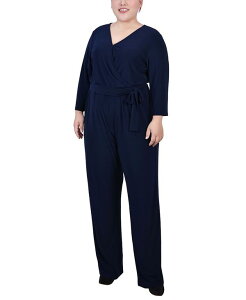 【送料無料】 ニューヨークコレクション レディース ジャンプスーツ トップス Plus Size 3/4 Sleeve Belted Jumpsuit Navy