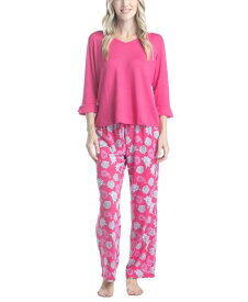 【送料無料】 ムクルクス レディース ナイトウェア アンダーウェア Women's 3/4 Sleeve Top & Boot-Cut Pajama Pants Set Pink Itak