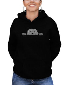 【送料無料】 エルエーポップアート レディース シャツ トップス Women's Peeking Dog Word Art Hooded Sweatshirt Black