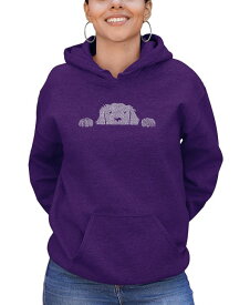 【送料無料】 エルエーポップアート レディース シャツ トップス Women's Peeking Dog Word Art Hooded Sweatshirt Purple