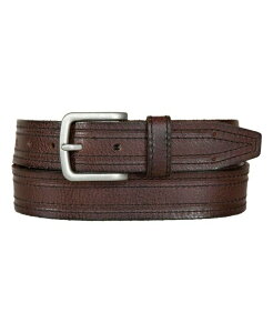 yz bL[uh Y xg ANZT[ Men's Antique-Like Leather Belt with Darker Stitching Detail Brown