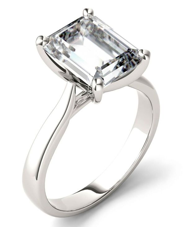 印象のデザイン印象のデザイン チャールズ アンド コルバード レディース リング アクセサリー Moissanite Emerald Solitaire  Ring (3-1 Ct. Diamond Equivalent) In 14k White Gold White Gold 指輪・リング 
