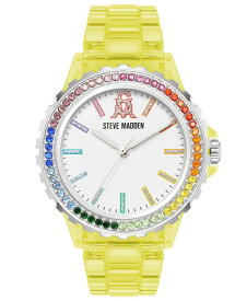 【送料無料】 スティーブ マデン レディース 腕時計 アクセサリー Women's Analog Transparent Yellow Plastic with Rainbow Crystal Bracelet Watch, 40mm Yellow