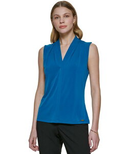 �J���o���N���C�� ���f�B�[�X �g�b�v�X �V���c V�l�b�N �m�[�X���[�u Calvin Klein Gathered V-Neck Sleeveless Top Cypress