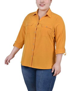 yz j[[NRNV fB[X Vc uEX gbvX Plus Size 3/4 Roll Tab Blouse with Pockets Golden Glow
