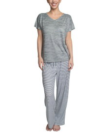 【送料無料】 ヘインズ レディース ナイトウェア アンダーウェア Women's Relaxed Butter-Knit Short Sleeve Pajama Set Heather Grey Stripe