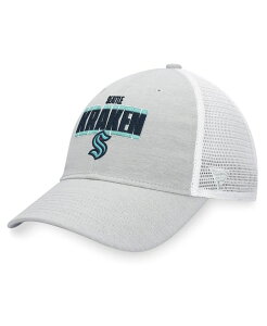 t@ieBNX Y ANZT[ Xq Heather Gray White Fanatics Men's Heather Gray White Seattle Kraken Team Trucker Snapback Hat
