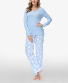 【送料無料】 エコー レディース ナイトウェア アンダーウェア Women's Henley Top with Microlight Lounge Pant Set, 2 Piece Flurries