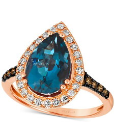 【送料無料】 ル ヴァン レディース リング アクセサリー Deep Sea Blue Topaz (3 ct. t.w.) & Diamond (3/8 ct. t.w.) Teardrop Halo Ring in 14k Rose Gold 14K Strawberry Gold Ring