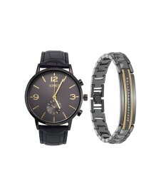 【送料無料】 ジョーンズニューヨーク メンズ 腕時計 アクセサリー Men's Analog Black Polyurethane Strap Watch, 42mm and Bracelet Set Black