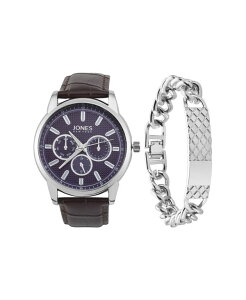 �W���[���Y�j���[���[�N �����Y �A�N�Z�T���[ �r���v Jones New York Men's Analog Brown Polyurethane Strap Watch 44mm and Bracelet Set Navy Brown �l�C�r�[