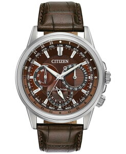 V`Y Y ANZT[ rv U[ Citizen Eco-Drive Men's Calendrier Brown Leather Strap Watch 44mm