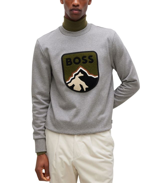  ヒューゴボス メンズ パーカー・スウェット アウター BOSS Men's Oversized-Fit French-Terry Sweatshirt Silver-Tone