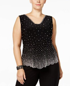 �~�X�N ���f�B�[�X �g�b�v�X �V���c �v���X�T�C�Y �u���E�X MSK Plus Size Embellished Blouse Black �u���b�N