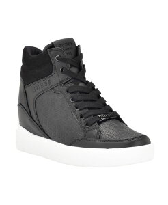QX fB[X V[Y Xj[J[ [X S GUESS Women's Blairin Logo Hidden Wedge Lace-up Sneakers Black Logo ubN