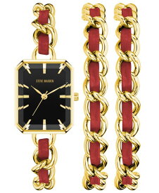 【送料無料】 スティーブ マデン レディース 腕時計 アクセサリー Women's Gold-Tone Alloy Chain with Red Insert Bracelet Watch Set, 22mm Gold-Tone, Red