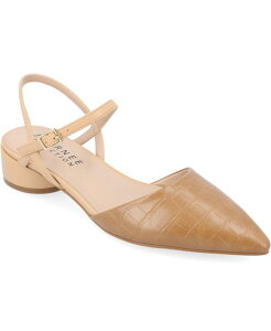 �W�����l �R���N�V���� ���f�B�[�X �V���[�Y �p���v�X �q�[�� Journee Collection Women's Brynn Block Heel Pointed Toe Flats Tan �^��