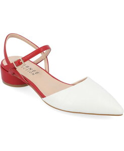 �W�����l �R���N�V���� ���f�B�[�X �V���[�Y �p���v�X �q�[�� Journee Collection Women's Brynn Block Heel Pointed Toe Flats White �z���C�g