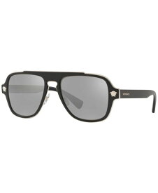 【送料無料】 ヴェルサーチ メンズ サングラス・アイウェア アクセサリー Sunglasses, VE2199 56 MATTE BLACK / LIGHT GREY MIRROR SILVER