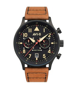 �A���B�G�C�g �����Y �A�N�Z�T���[ �r���v ���U�[ AVI-8 Men's Hawker Hurricane Carey Dual Time Debden Brown Genuine Leather Strap Watch 43mm Brown �u���E��