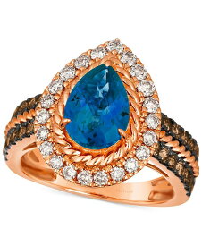 【送料無料】 ル ヴァン レディース リング アクセサリー Deep Sea Blue Topaz (2 ct. t.w.) & Diamond (1 ct. t.w.) Teardrop Halo Ring in 14k Rose Gold No Color
