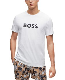 【送料無料】 ヒューゴボス メンズ Tシャツ トップス BOSS Men's Contrast Logo Cotton Relaxed-Fit T-shirt White