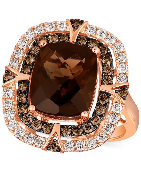  ル ヴァン レディース リング アクセサリー Chocolate Quartz (4-3 ct.  Diamond (1 ct. Double Halo Ring in 14k Rose Gold No Color